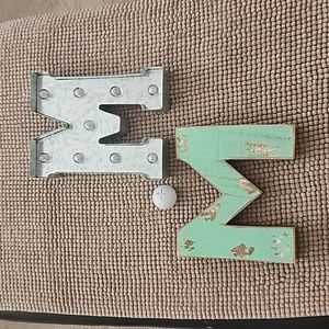 2 "M"s home decor 1 wooden, 1 metal with lights